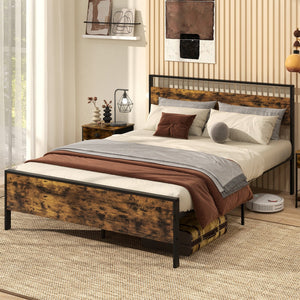 Queen Metal Bed Frame Industrial Platform Bed with Wooden Headboard-Queen Size view 5