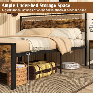 Queen Metal Bed Frame Industrial Platform Bed with Wooden Headboard-Queen Size view 7