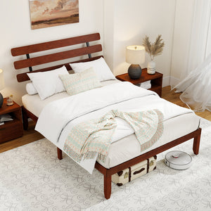Queen Size Bed Frame 15.5 Inch Solid Wood Platform Bed with Retro Headboard view 2