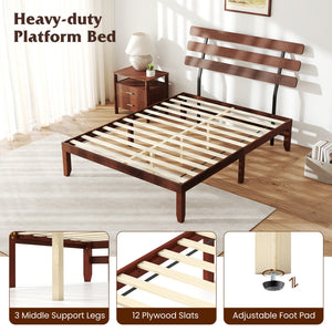 Queen Size Bed Frame 15.5 Inch Solid Wood Platform Bed with Retro Headboard view 6