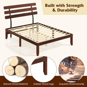 Queen Size Bed Frame 15.5 Inch Solid Wood Platform Bed with Retro Headboard view 7