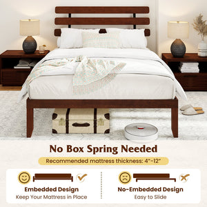 Queen Size Bed Frame 15.5 Inch Solid Wood Platform Bed with Retro Headboard view 9