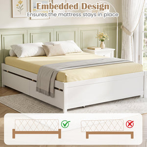 Queen Size Bed Frame with 2 Rolling Storage Drawers-White view 8