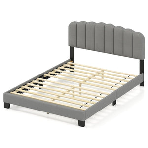 Queen Size Bed Frame with Adjustable Scalloped Tufted Headboard-Queen Size