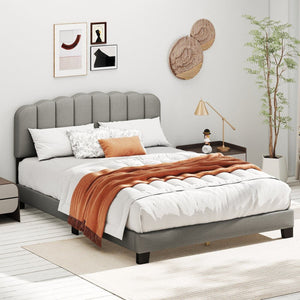 Queen Size Bed Frame with Adjustable Scalloped Tufted Headboard-Queen Size view 2