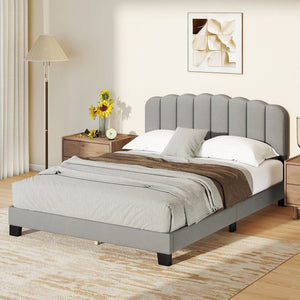 Queen Size Bed Frame with Adjustable Scalloped Tufted Headboard-Queen Size view 4
