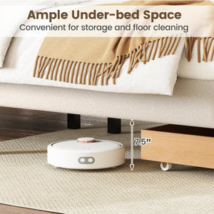 Queen Size Bed Frame with Storage Drawer and Vertical Channel Headboard-Beige view 7