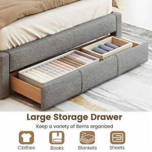 Queen Size Bed Frame with Storage Drawer and Vertical Channel Headboard-Gray view 8