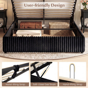 Queen Size Lift-up Storage Bed with Wooden Slat Support-Black view 7