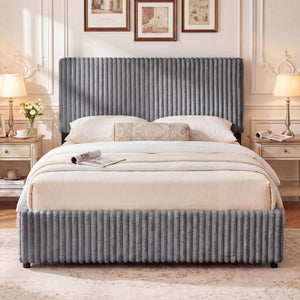 Queen Size Lift-up Storage Bed with Wooden Slat Support-Gray view 3