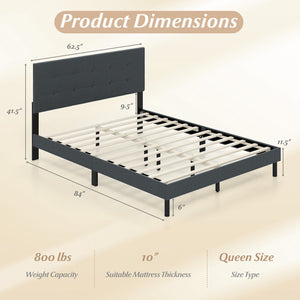 Queen Size Upholstered Bed Frame Linen Platform Bed-Dark Gray view 4