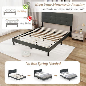 Queen Size Upholstered Bed Frame Linen Platform Bed-Dark Gray view 6