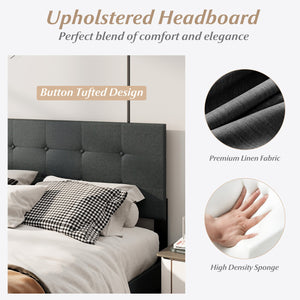 Queen Size Upholstered Bed Frame Linen Platform Bed-Dark Gray view 7
