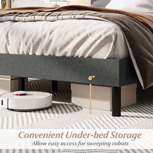 Queen Size Upholstered Bed Frame Linen Platform Bed-Dark Gray view 8