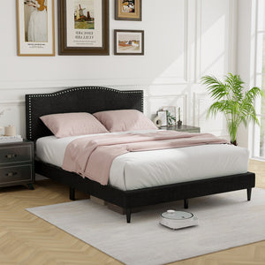 Queen Size Upholstered Bed Frame with Nailhead Trim Headboard-Queen Size view 5
