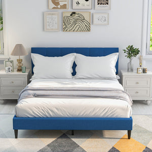 Queen Size Upholstered Platform Bed with Button Tufted Headboard-Blue view 6