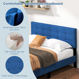 Queen Size Upholstered Platform Bed with Button Tufted Headboard-Blue view 9