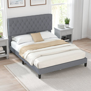Queen Size Upholstered Platform Bed with Button Tufted Headboard-Queen & Gray view 3