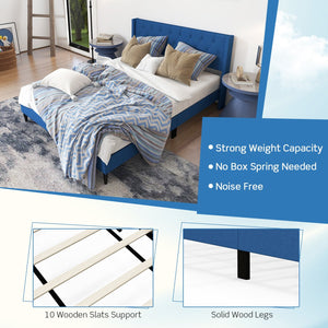 Queen Size Upholstered Platform Bed with Button Tufted Wingback Headboard-Blue view 9