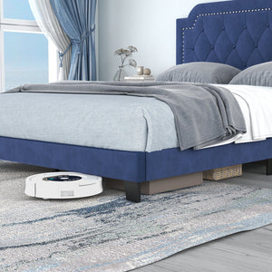 Queen Size Velvet Bed Frame with Button Tufted and Nailhead Trim Headboard-Queen Size view 6