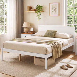 Queen Size Wooden Platform Bed Frame with Curved Headboard-White view 2