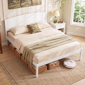 Queen Size Wooden Platform Bed Frame with Curved Headboard-White view 3