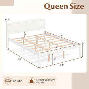Queen Size Wooden Platform Bed Frame with Curved Headboard-White view 4