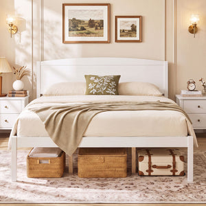 Queen Size Wooden Platform Bed Frame with Curved Headboard-White view 5