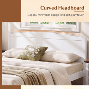 Queen Size Wooden Platform Bed Frame with Curved Headboard-White view 6