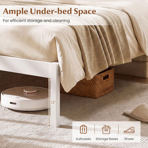 Queen Size Wooden Platform Bed Frame with Curved Headboard-White view 7