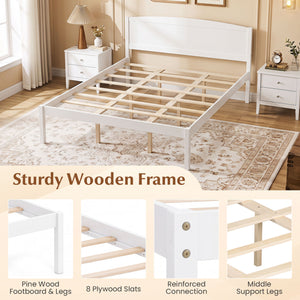Queen Size Wooden Platform Bed Frame with Curved Headboard-White view 9