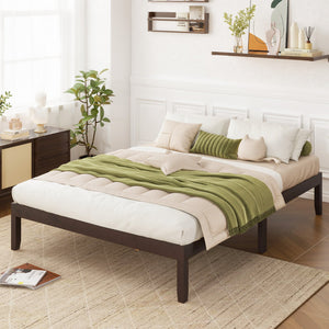 Queen Size Wood Bed Frame with Wooden Slats Support and Rubber Wood Legs-Espresso view 2