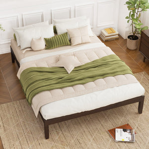 Queen Size Wood Bed Frame with Wooden Slats Support and Rubber Wood Legs-Espresso view 3
