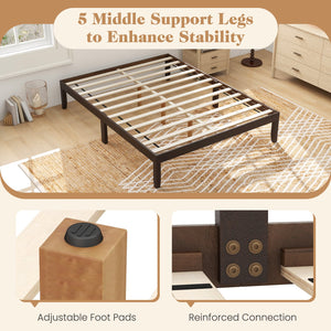 Queen Size Wood Bed Frame with Wooden Slats Support and Rubber Wood Legs-Espresso view 7