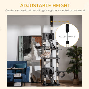 94"-102" Huge Cat Tree Ceiling High Cat Condo Scratching Post Activity Center Multi-Level Play House Light – view 18