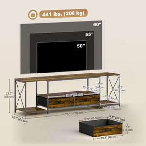 Industrial TV Stand for up to 55 Inch TV, TV Console with Charging Station and RGB LED Lights, Rustic Brown – view 9