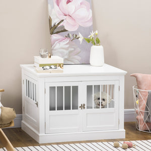 31" Dog Crate Furniture End Table with Three Doors for Small Dogs, Coffee – view 14
