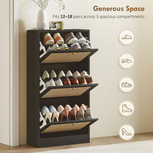 Rattan Shoe Storage Cabinet with 3 Flip Drawers and Adjustable Shelves, Entryway Shoe Cabinet for 18 Pairs – view 10