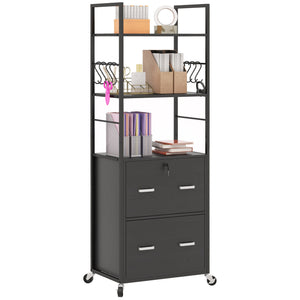 Mobile Filing Cabinet 2 Drawer File Cabinet with Key Adjustable Hanging Bar for Letter A4 and Legal Size Black
