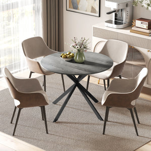 40" Round Kitchen Table for 4, Industrial Dining Table with Steel Legs for Dining Room, Distressed Grey