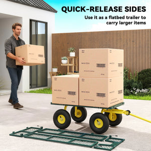 Garden Cart, Utility Wagon Cart with Removable Sides, Convert into Flatbed, 10" Wheels – view 4