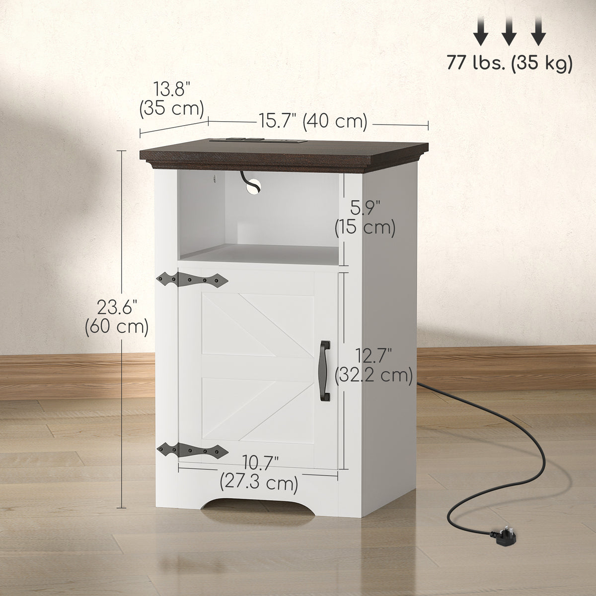 Set of 2 Side Tables, Night Stands with Charging Outlets, White