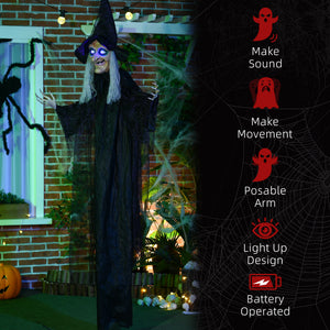 6' Life Size Black Witch Outdoor Halloween Decoration, Halloween Prop w/ Light Up Eyes