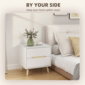 Nightstand, Bedside Table with 2 Drawers, Modern Side End Table with Solid Wood Legs for Bedroom, White – view 24