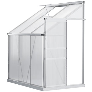 6' x 4' Aluminum Lean-to Greenhouse Polycarbonate Walk-in Garden Greenhouse with Adjustable Roof Vent