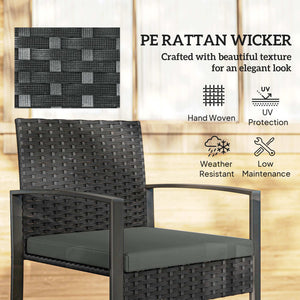 Outdoor Bistro Set, 3 Piece Wicker Patio Furniture Set with Glass Top Table and Cushions for Porch – view 4