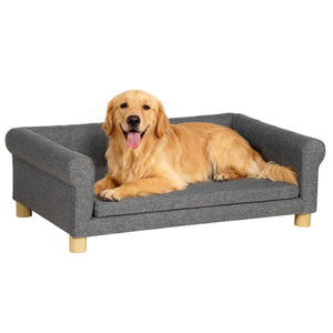 Modern Pet Sofa Cat or Medium Large Dog Bed W/ Removable Seat Cushion, Dark Grey