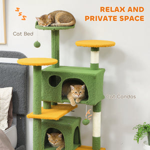 54" Cat Tree, Multi-Level Cat Tower with Scratching Posts, Cat Condos, Bed, Platforms, Ramp, Toy Ball, Beige – view 25