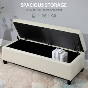 Rectangular Entry Bench, Tufted Upholstered Linen Fabric Wood Feet Storage Ottoman Bench, Beige – view 3