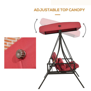 3 Person Porch Swing Bed, 2-in-1 Convertible Outdoor Patio Swing Chair Bench Hammock with Adjustable Canopy, Cushions, Pillows for Porch and Backyard, Red